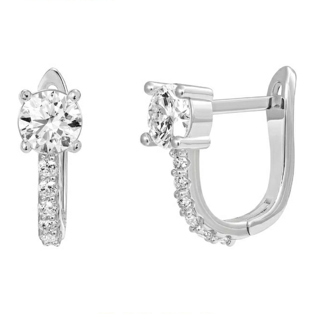14K White Gold Plated Cubic Zirconia Huggie Hoop Earrings - Picture 4 of 4
